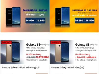 Giá Galaxy S8 và S8+ chính hãng mỗi nơi một khác nhưng rẻ hơn mức niêm yết của Samsung tới cả triệu đồng.