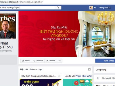 Ảnh chụp màn hình một facbook giả mạo ông Phạm Nhật Vượng