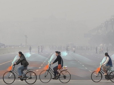 Dự án xe đạp lọc khí có thể cải thiện không khí ô nhiễm ở Trung Quốc. Ảnh: Motherboard.