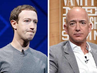 Tỷ phú Mark Zuckerberg, CEO Facebook và tỷ phú Jeff Bezos, CEO Amazon. (Nguồn: Time)