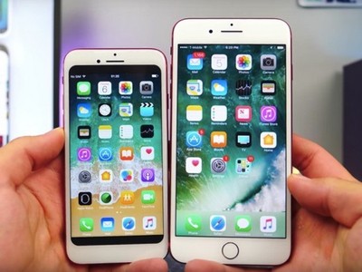 Mặt trước của iPhone 8 nhái (trái) và một chiếc iPhone 7 Plus hàng “xịn”