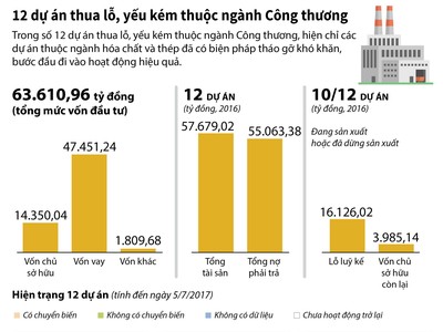 12 dự án thua lỗ, yếu kém thuộc ngành công thương