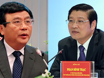 Ông Nguyễn Xuân Thắng (trái) và Phan Đình Trạc được bầu vào Ban bí thư Trung ương Đảng khóa 12. 