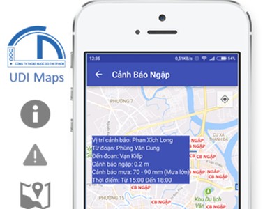 Thông tin cảnh báo ngập trên ứng dụng.