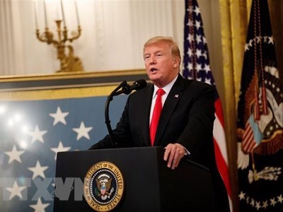 Tổng thống Mỹ Donald Trump phát biểu tại Nhà Trắng. (Nguồn: THX/TTXVN).