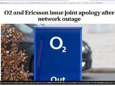 Ericsson và nhà mạng O2 xin lỗi khách hàng về sự cố lỗi phần mềm (ảnh chụp màn hình).