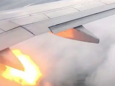 Cánh máy bay xuất hiện những tia lửa sau khi đâm vào đàn chim trên trời. Ảnh: Sun.