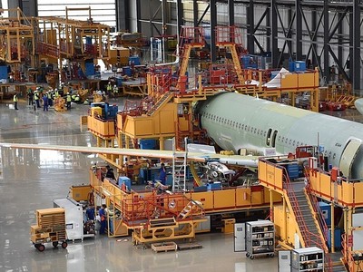 Một chiếc A320 được lắp ráp tại Thiên Tân, Trung Quốc. Ảnh: Xinhua.