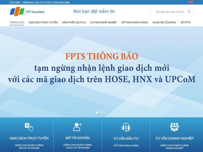 Bị lỗi kết nối, Chứng khoán FPT (FPTS) tạm ngừng nhận lệnh giao dịch mới 
