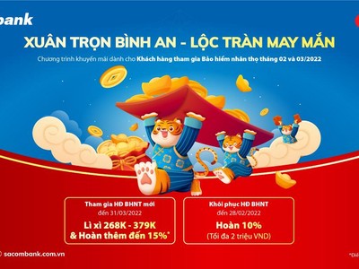 Sacombank dành ưu đãi hấp dẫn cho khách hàng tham gia bảo hiểm nhân thọ
