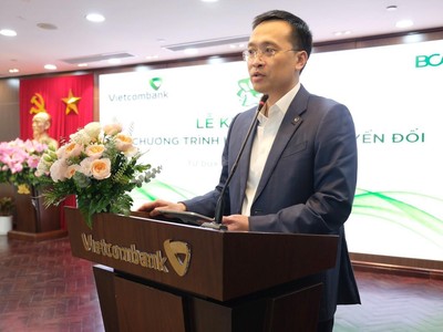 Ông Phạm Quang Dũng, Chủ tịch Hội đồng Quản trị Vietcombank, Trưởng Ban chỉ đạo chuyển đổi số phát biểu tại buổi Lễ.