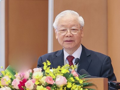 Tổng Bí thư Nguyễn Phú Trọng tại Hội nghị Chính phủ với các địa phương tổng kết công tác năm 2022, triển khai nhiệm vụ năm 2023. Ảnh VGP/Nhật Bắc.