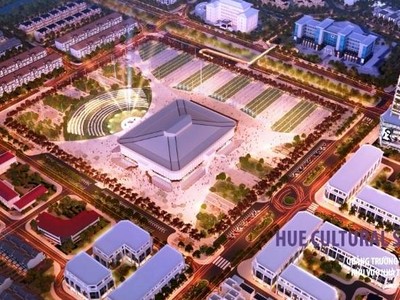 Phối cảnh phương án quảng trường về đêm trước Nhà thi đấu Bà Triệu - Tp Huế.