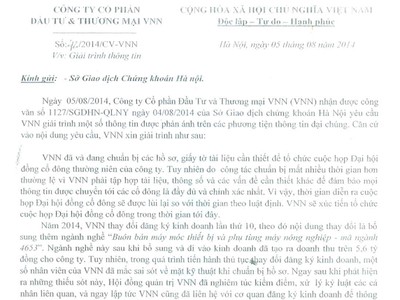 Văn bản giải trình của VNN
