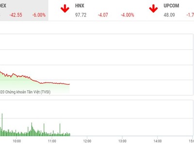 Phiên sáng 23/3: Hàng trăm mã giảm sàn, VN-Index mất hơn 42 điểm