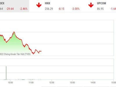 Giao dịch chứng khoán sáng 26/9: Lãi suất tăng và nỗi ám ảnh suy thoái đẩy VN-Index lùi sâu