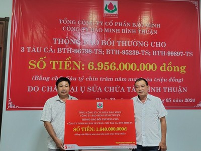 Bảo Minh bồi thường hơn 6,9 tỷ đồng cho 3 tàu cá bị cháy tại Bình Thuận