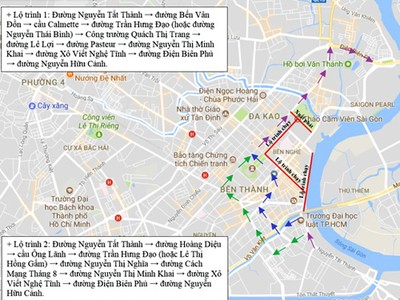 Lộ trình thay thế đi từ quận 4 sang Bình Thạnh. 