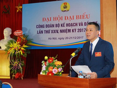 Đồng chí Lê Thành Quân, Chủ tịch Công đoàn Bộ Kế hoạch và Đầu tư phát biểu khai mạc Đại hội Công đoàn KH&ĐT nhiệm kỳ 2017-2022