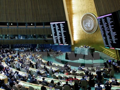 Toàn cảnh một phiên biểu quyết của Đại hội đồng Liên hợp quốc tại New York, Mỹ. (Nguồn: AFP/TTXVN)