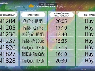 Hàng loạt chuyến bay bị hủy do ảnh hưởng của bão số 16.