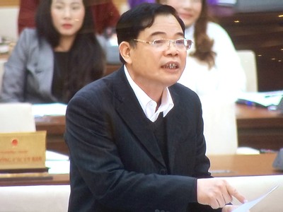 Bộ trưởng Bộ NN&PTNT Nguyễn Xuân Cường trình bày Tờ trình tại phiên họp. VGP/Nguyễn Hoàng