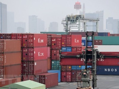 Xếp dỡ hàng hóa tại cảng Tokyo, Nhật Bản. (Ảnh: AFP/TTXVN)