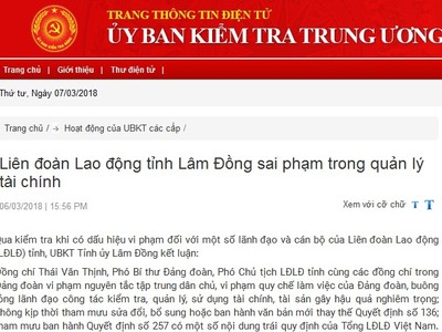 Kỷ luật Phó Bí thư Đảng đoàn, Phó Chủ tịch Liên đoàn lao động tỉnh Lâm Đồng