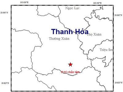 Bản đồ tâm chấn động đất. Ảnh: Trung tâm báo tin động đất và cảnh báo sóng thần.