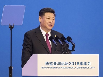 Chủ tịch Trung Quốc - Tập Cận Bình tại diễn đàn sáng nay. Ảnh: Bloomberg