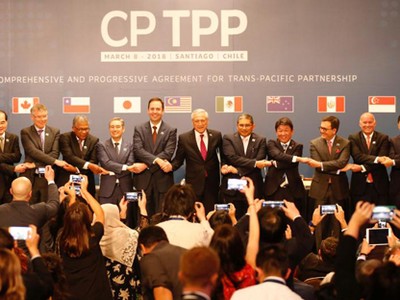 Đại diện các nước tham gia ký kết CPTPP tại Chile ngày 8/3. Ảnh: Reuters