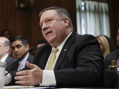 Ngoại trưởng Mỹ Mike Pompeo trong cuộc họp hôm 24/5. Ảnh: AP.