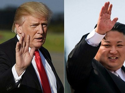 Tổng thống Mỹ Trump, trái, và lãnh đạo Triều Tiên Kim Jong-un. Ảnh: AFP.