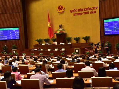 Quốc hội biểu quyết thông qua Luật Quốc phòng (sửa đổi). - Ảnh: VGP/Nhật Bắc.