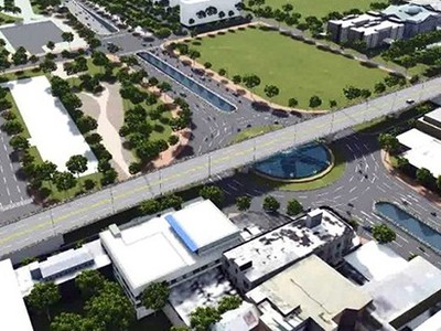 Phối cảnh nút giao thông ba tầng ở đầu cầu Trần Thị Lý.