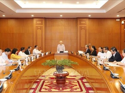 Tổng Bí thư, Chủ tịch nước Nguyễn Phú Trọng chủ trì phiên họp đầu tiên của Ban Chỉ đạo xây dựng Quy hoạch cán bộ cấp chiến lược nhiệm kỳ 2021-2026. Ảnh TTXVN.