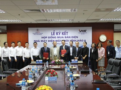 Lễ ký kết ( Hợp đồng mua bán điện từ Dự án Nhà máy điện mặt trời Vĩnh Hảo 6) đã ký kết hợp đồng mua bán điện với giữa Công ty cổ phần Năng lượng Vĩnh Hảo 6 và EVN.