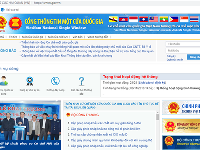 Giao diện Cổng thông tin một cửa quốc gia.