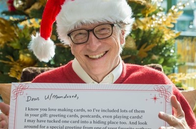 Bill Gates và lời chúc dành cho người nhận quà năm nay. Ảnh: Gates Notes.