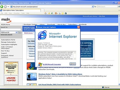 Internet Explorer chạy trên Windows XP. 
