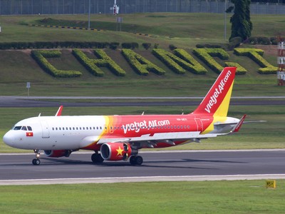 Vietjet tại sân bay Changi.