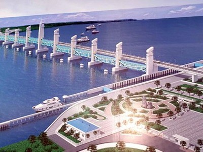 Phối cảnh cống ngăn mặn trên sông Cái Lớn. Ảnh: Cửu Long.