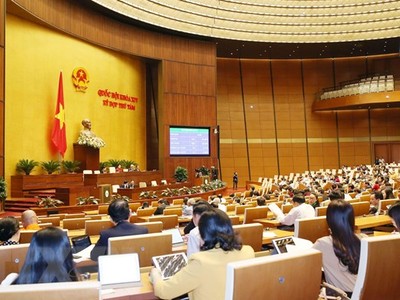 Quốc hội biểu quyết thông qua toàn văn Luật sửa đổi, bổ sung một số điều của Luật Cán bộ, công chức và Luật Viên chức. (Ảnh: Phương Hoa/TTXVN)