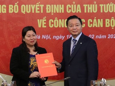 Bộ trưởng Trần Hồng Hà trao quyết định cho bà Trần Thị Phương Hoa.