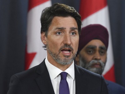 Thủ tướng Trudeau trong một cuộc họp báo hồi tháng một ở thủ đô Ottawa. Ảnh: AP.