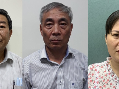 Bị can Nguyễn Quốc Anh (trái), Nguyễn Ngọc Hiền (giữa) và Trịnh Thị Thuận. (Nguồn: TTXVN phát).