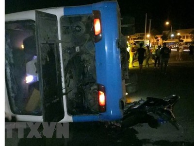 Hiện trường vụ tai nạn. (Ảnh: TTXVN phát).
