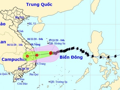 Vị trí và hướng đi của cơn bão số 10. Ảnh: Trung tâm DBKTTV Trung ương.
