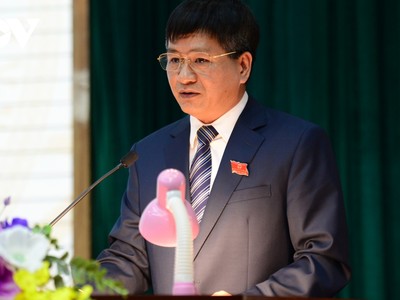 Ông Lê Thành Đô, Chủ tịch UBND tỉnh Điện Biên phát biểu nhận nhiệm vụ mới.