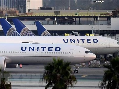Máy bay của Hãng hàng không United Airlines tại sân bay quốc tế Los Angeles, California, Mỹ. (Ảnh: AFP/TTXVN).